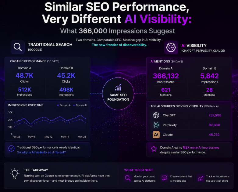 Similar SEO Performance, Very Different AI Visibility: What 366,000 Impressions Suggest