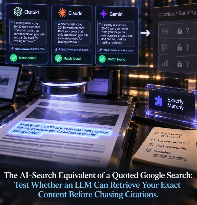 The AI-Search Equivalent of a Quoted Google Search: Test Whether an LLM Can Retrieve Your Exact Content Before Chasing Citations