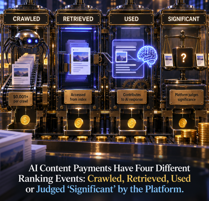 AI Content Payments Have Four Different Ranking Events: Crawled, Retrieved, Used or Judged “Significant” by the Platform