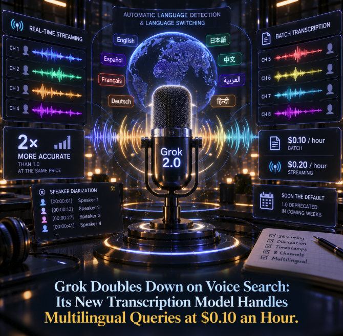 Grok Doubles Down on Voice Search: Its New Transcription Model Handles Multilingual Queries at $0.10 an Hour