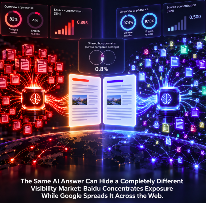 The Same AI Answer Can Hide a Completely Different Visibility Market: Baidu Concentrates Exposure While Google Spreads It Across the Web