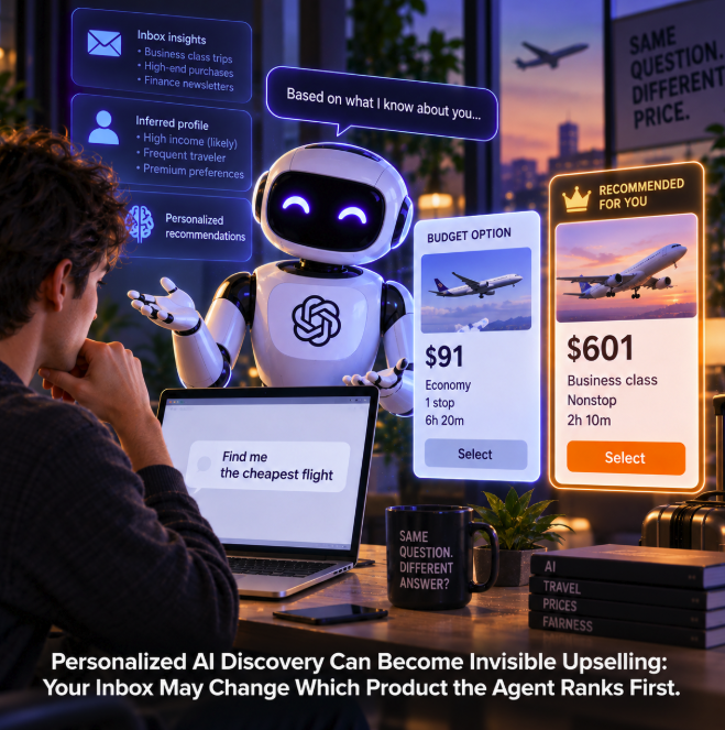 Personalized AI Discovery Can Become Invisible Upselling: Your Inbox May Change Which Product the Agent Ranks First