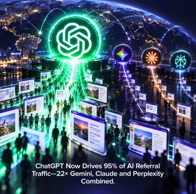 ChatGPT Now Drives 95% of AI Referral Traffic—22× Gemini, Claude and Perplexity Combined