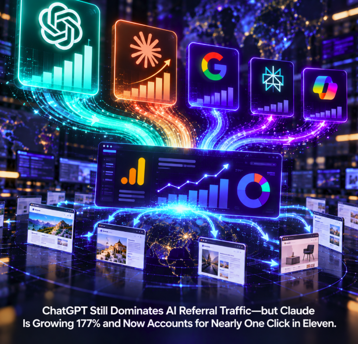 ChatGPT Still Dominates AI Referral Traffic—but Claude Is Growing 177% and Now Accounts for Nearly One Click in Eleven