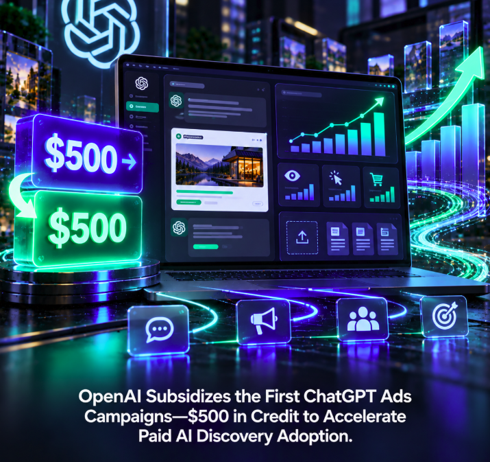 OpenAI Subsidizes the First ChatGPT Ads Campaigns—$500 in Credit to Accelerate Paid AI Discovery Adoption
