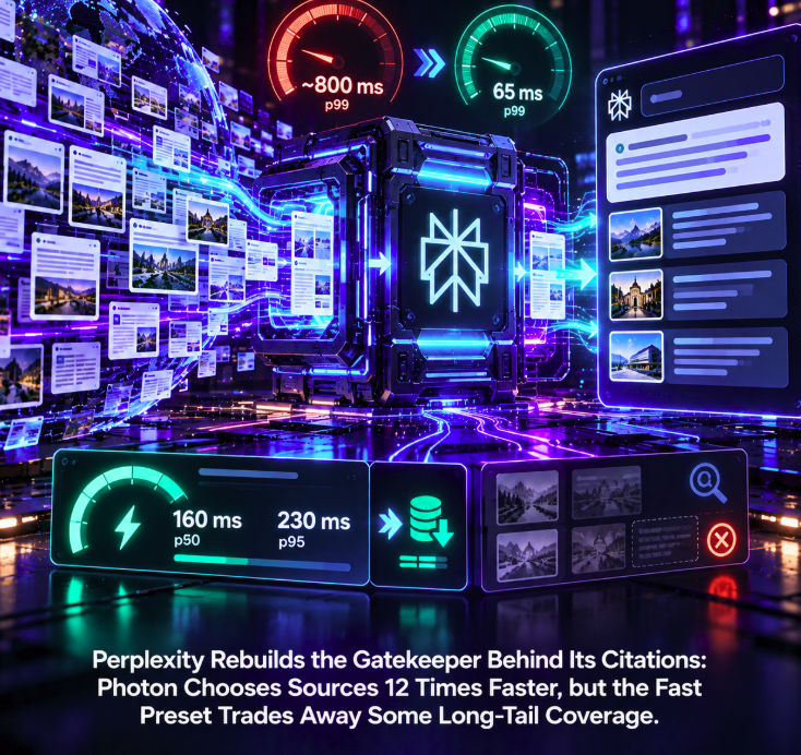 Perplexity Rebuilds the Gatekeeper Behind Its Citations: Photon Chooses Sources 12 Times Faster, but the Fast Preset Trades Away Some Long-Tail Coverage