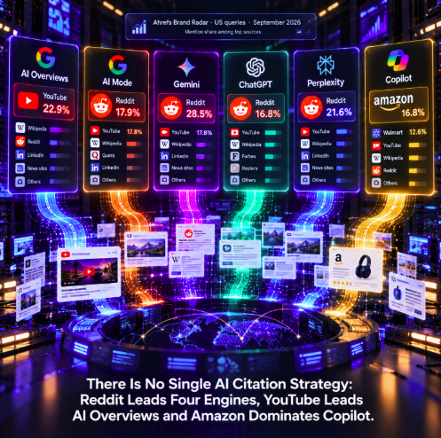There Is No Single AI Citation Strategy: Reddit Leads Four Engines, YouTube Leads AI Overviews and Amazon Dominates Copilot