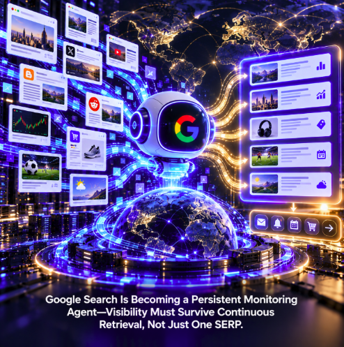 Google Search Is Becoming a Persistent Monitoring Agent—Visibility Must Survive Continuous Retrieval, Not Just One SERP