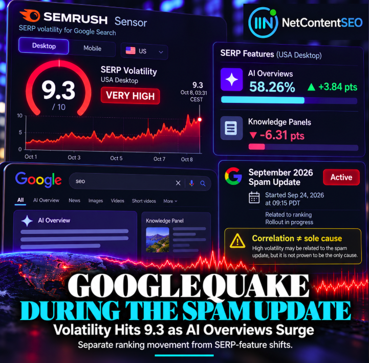 Googlequake During the Spam Update: SERP Volatility Hits 9.3 as AI Overviews Surge