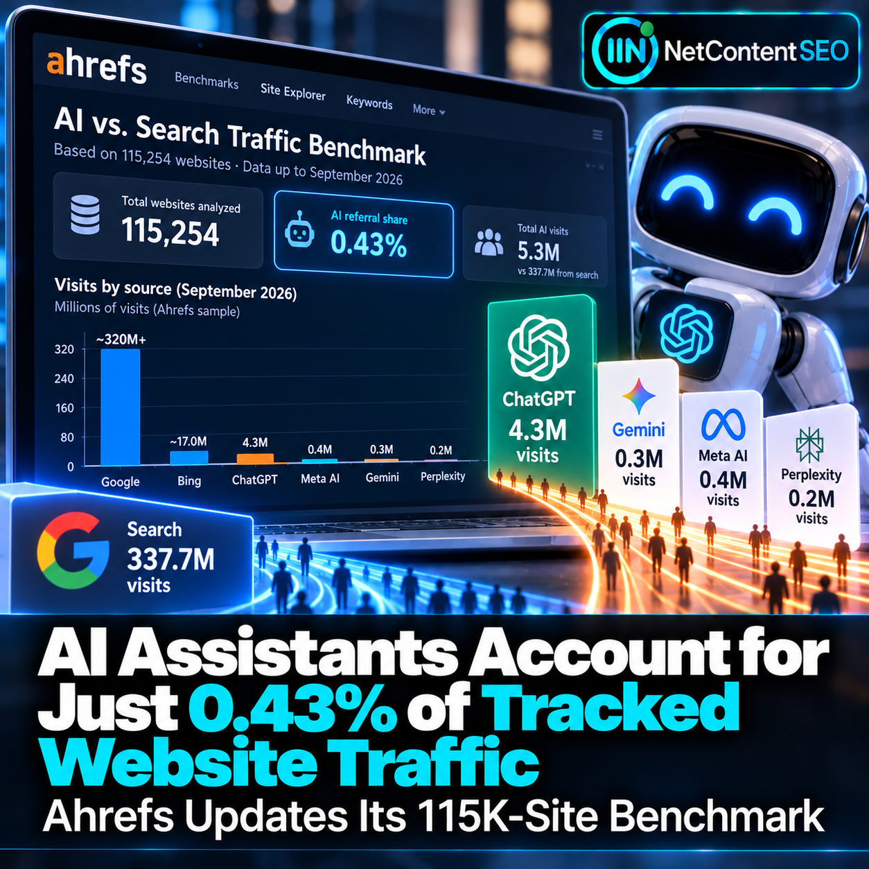AI Assistants Account for Just 0.43% of Tracked Website Traffic: Ahrefs Updates Its 115K-Site Benchmark