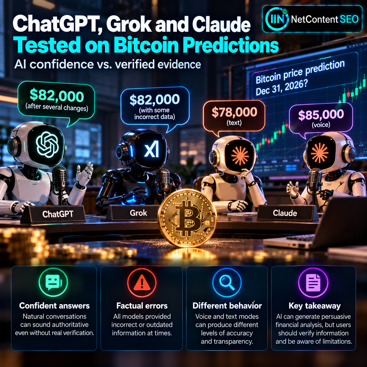 ChatGPT, Grok and Claude Tested on Bitcoin Predictions: AI Confidence vs. Verified Evidence
