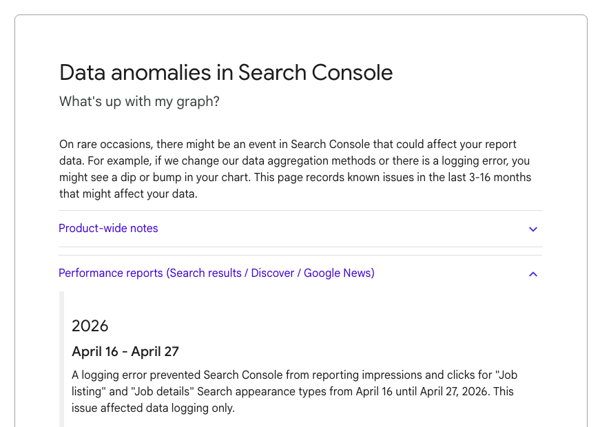 Search Console Data Anomaly: Logging Issue May Impact Impressions and Clicks